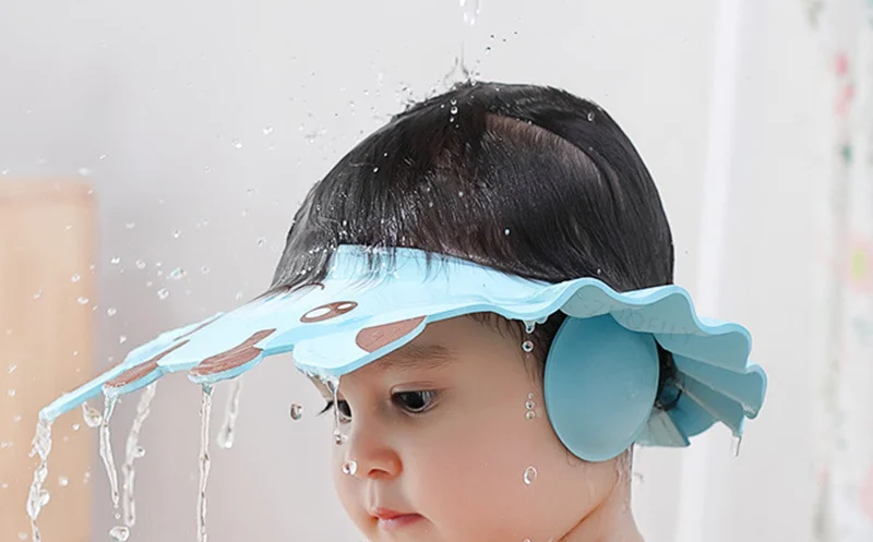 Baby Shower Soft Cap Adjustable Hair Wash Hat for Kids Ear Protection